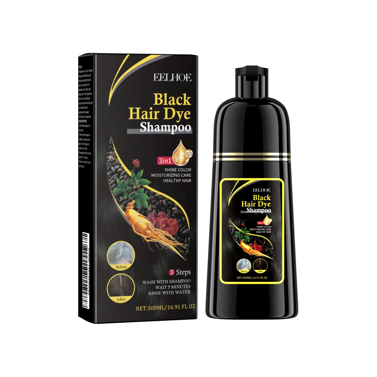 EELHOE 3-in-1 Black Hair Dye Shampoo