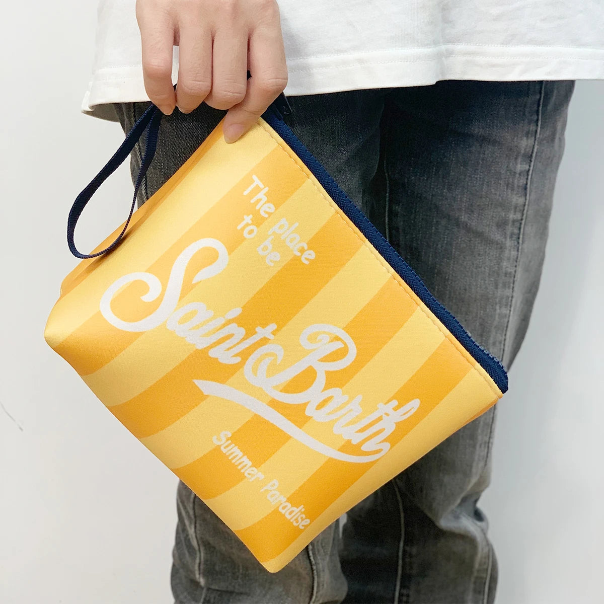 Large Capacity Neoprene Makeup Bag – Striped Travel Toiletry Organizer