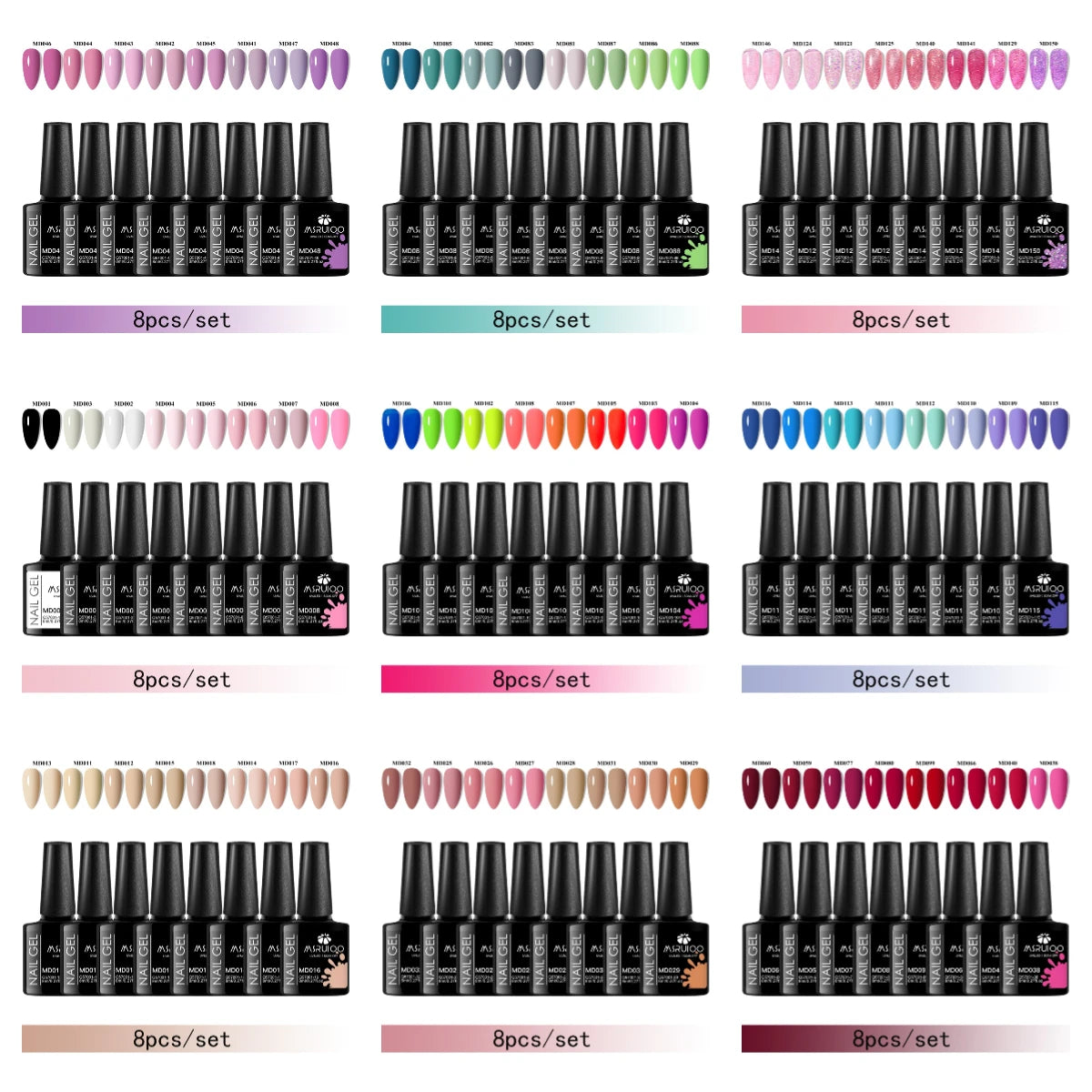 MSRUIOO 8-Piece Gel Nail Polish Set – Summer Colors, UV/LED Semi-Permanent