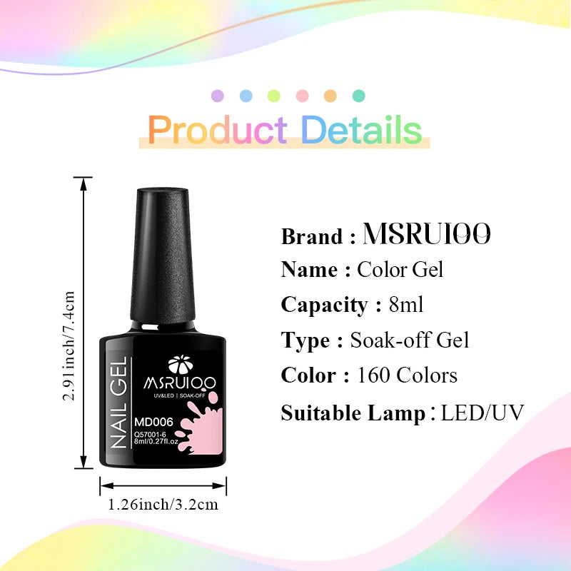 MSRUIOO 8-Piece Gel Nail Polish Set – Summer Colors, UV/LED Semi-Permanent