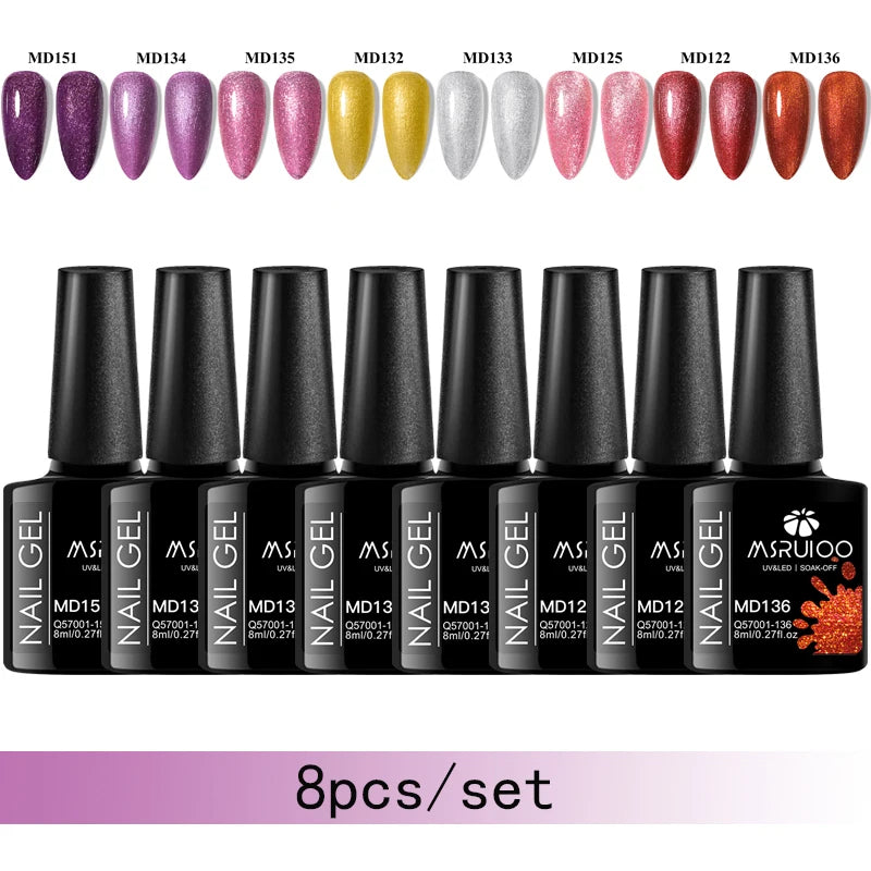 MSRUIOO 8-Piece Gel Nail Polish Set – Summer Colors, UV/LED Semi-Permanent