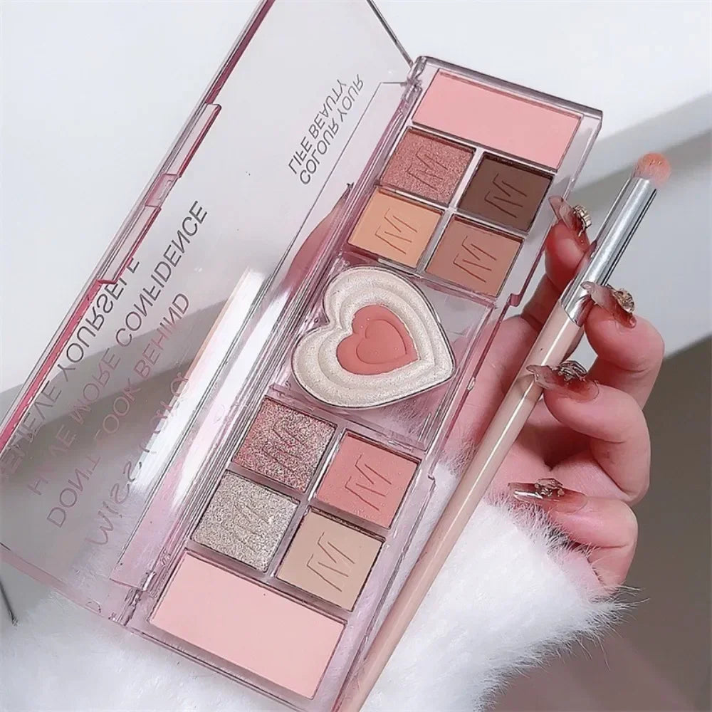 12-Color Love Heart Pink Eyeshadow Palette – Matte Cool Tones