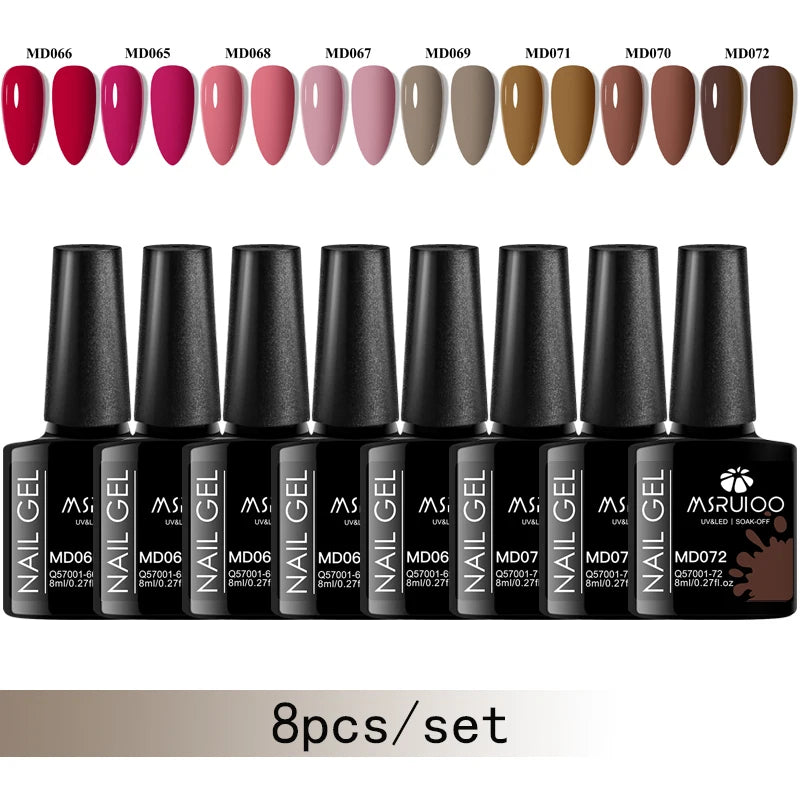 MSRUIOO 8-Piece Gel Nail Polish Set – Summer Colors, UV/LED Semi-Permanent