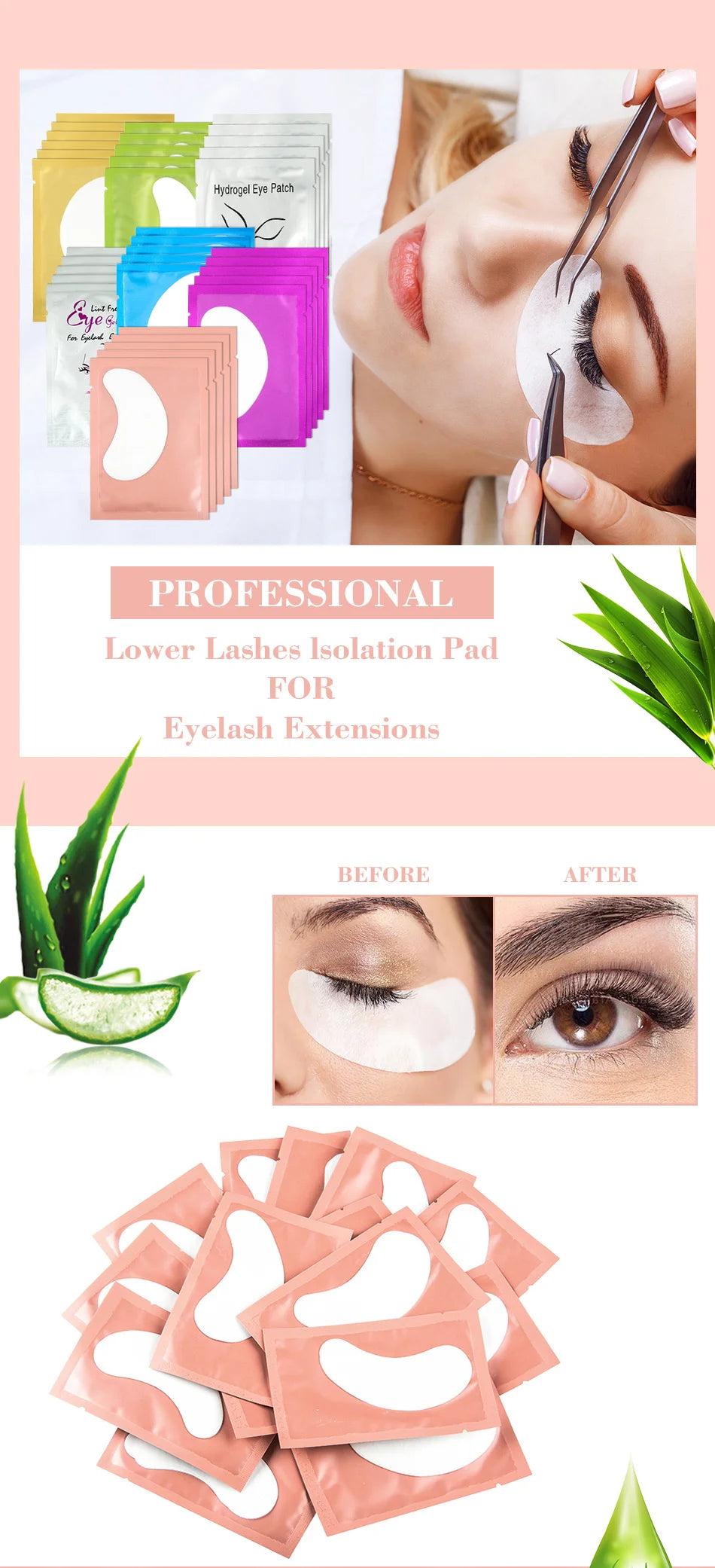 50 Pairs Hydrogel Under-Eye Pads for Eyelash Extensions – Lint-Free Patches