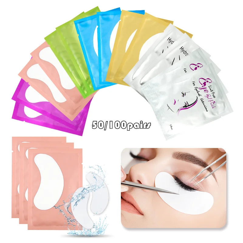 50 Pairs Hydrogel Under-Eye Pads for Eyelash Extensions – Lint-Free Patches
