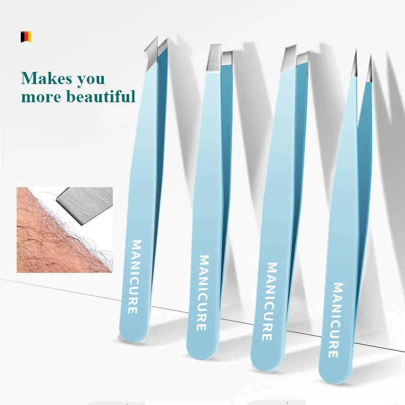 4Pcs Colorful Slanted Eyebrow Tweezers Set