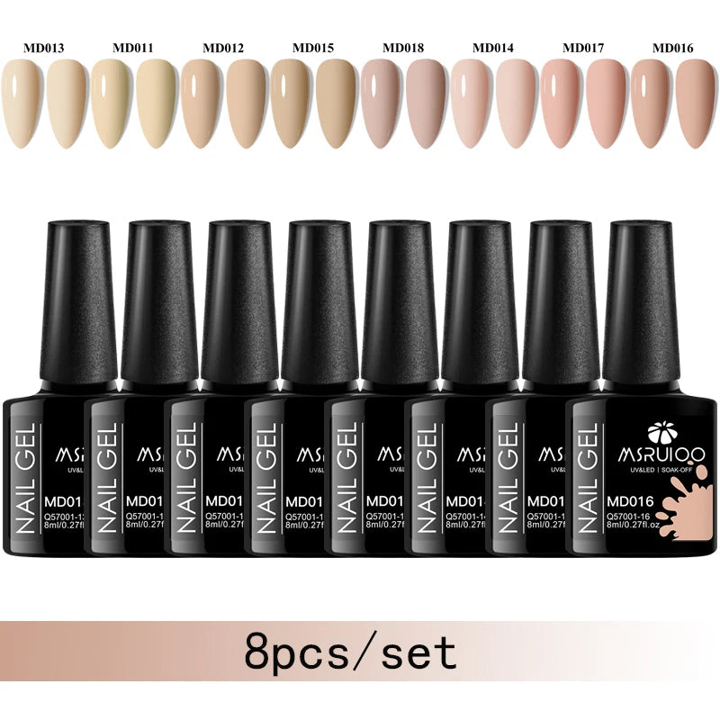 MSRUIOO 8-Piece Gel Nail Polish Set – Summer Colors, UV/LED Semi-Permanent