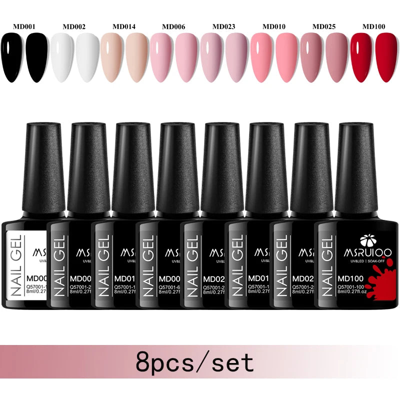 MSRUIOO 8-Piece Gel Nail Polish Set – Summer Colors, UV/LED Semi-Permanent