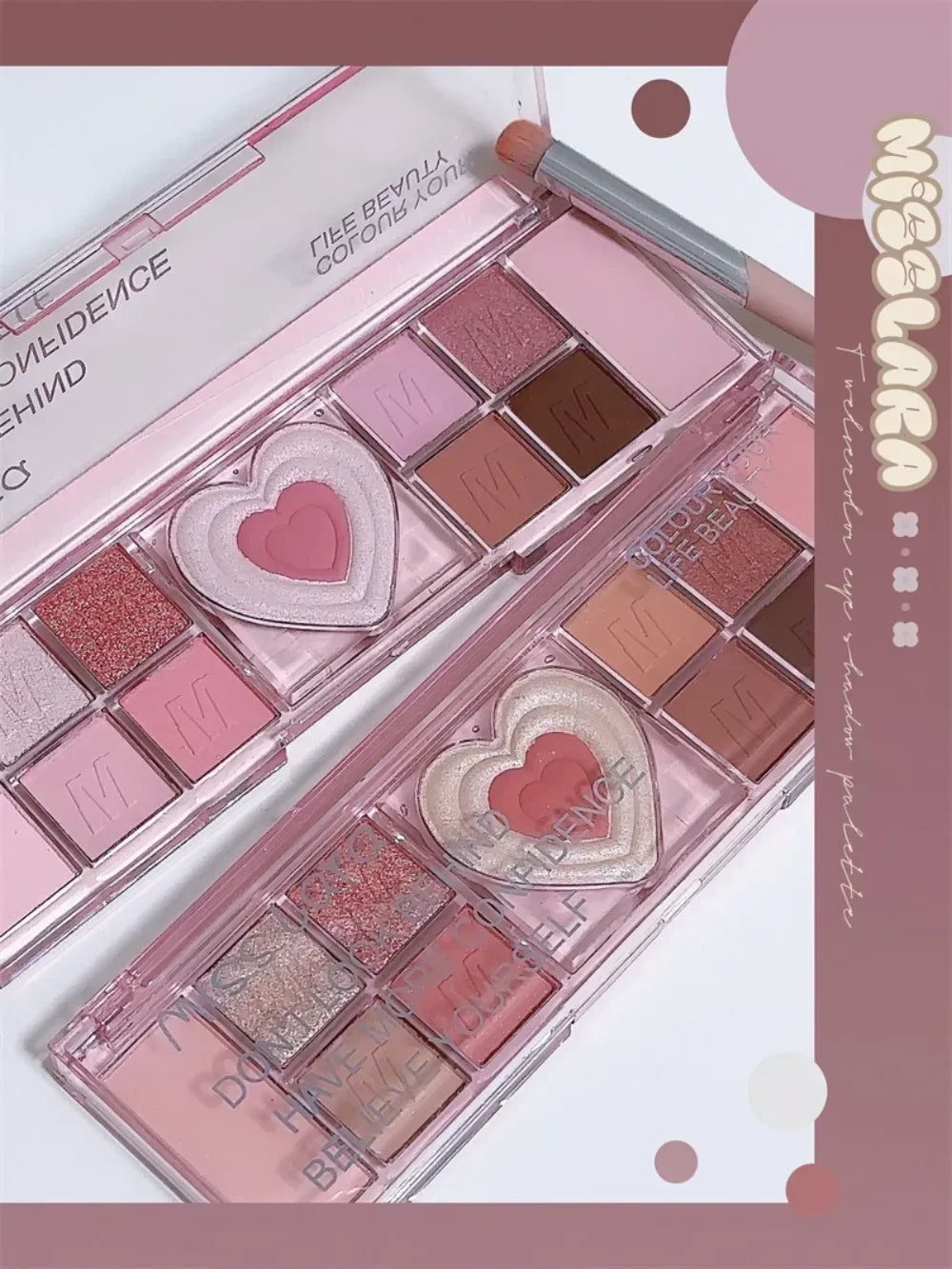 12-Color Love Heart Pink Eyeshadow Palette – Matte Cool Tones