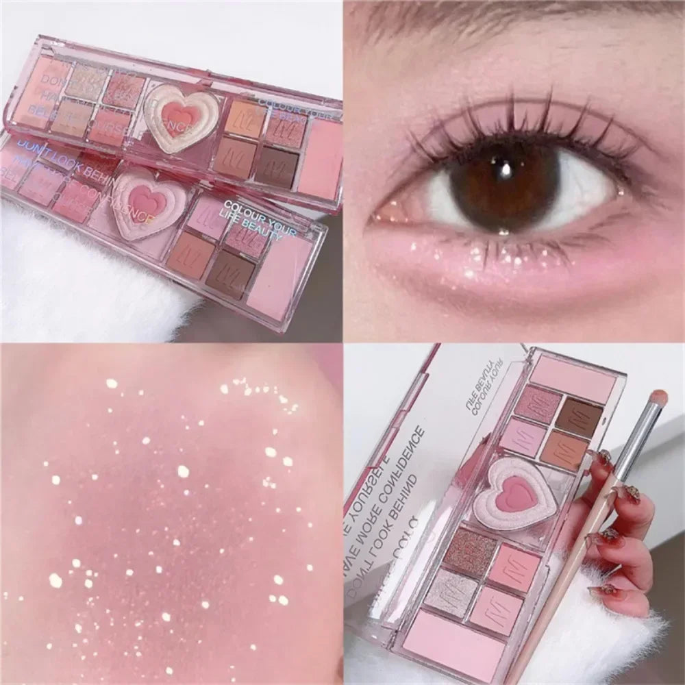 12-Color Love Heart Pink Eyeshadow Palette – Matte Cool Tones
