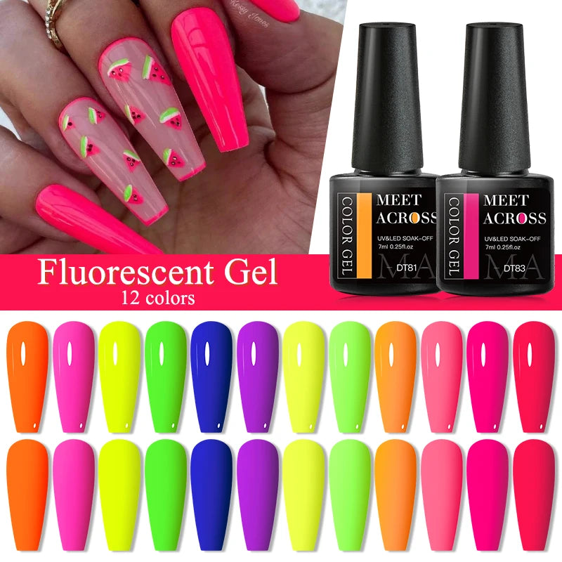 MEET ACROSS Fluorescent Neon Gel Nail Polish 7ml – UV/LED Semi-Permanent