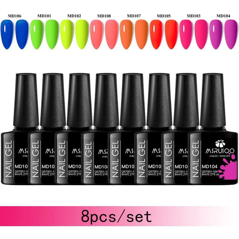MSRUIOO 8-Piece Gel Nail Polish Set – Summer Colors, UV/LED Semi-Permanent