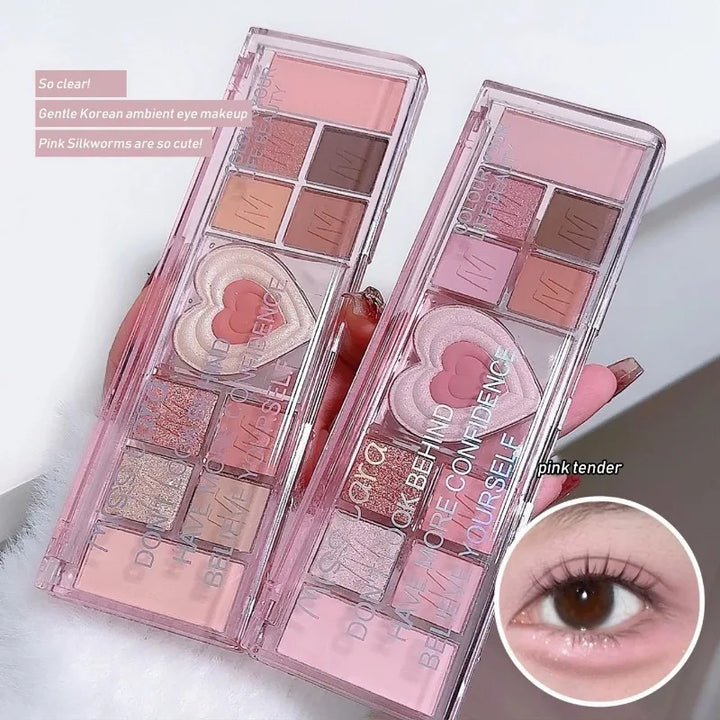 12-Color Love Heart Pink Eyeshadow Palette – Matte Cool Tones