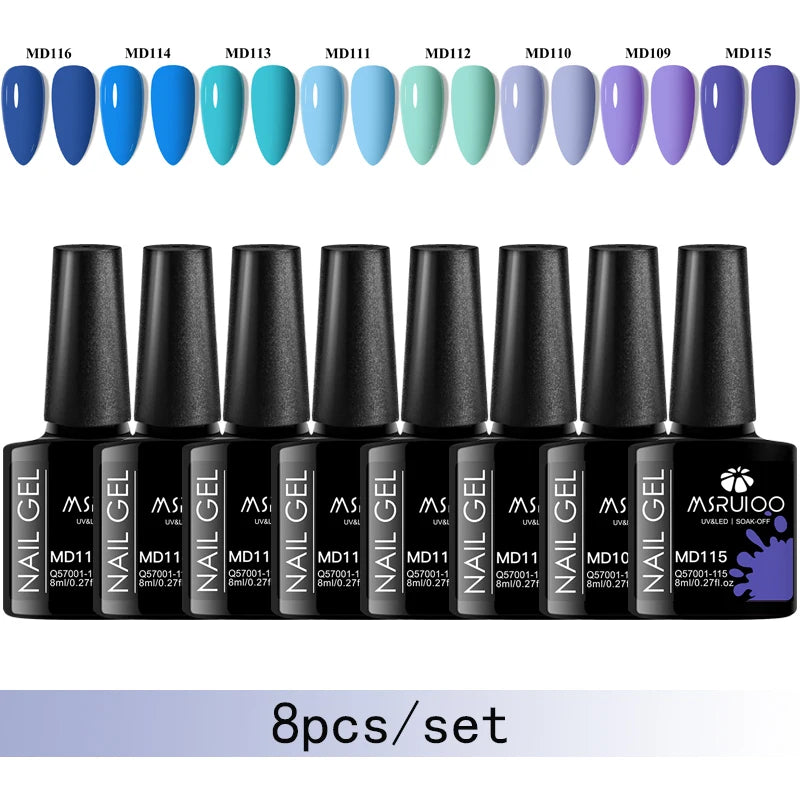 MSRUIOO 8-Piece Gel Nail Polish Set – Summer Colors, UV/LED Semi-Permanent