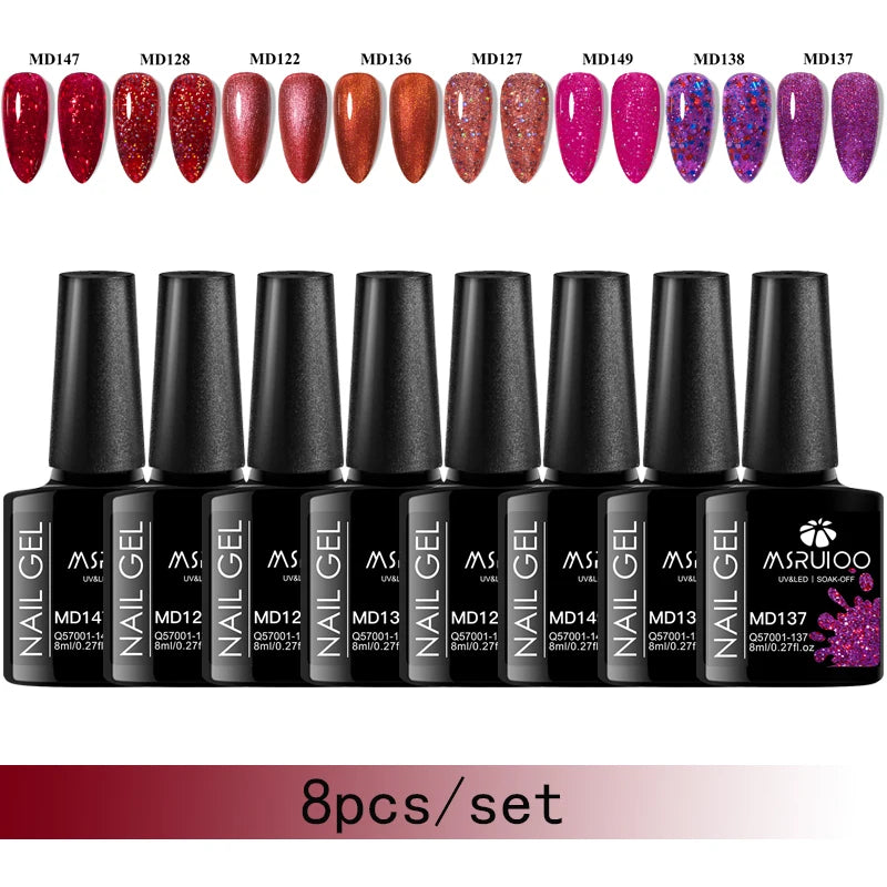 MSRUIOO 8-Piece Gel Nail Polish Set – Summer Colors, UV/LED Semi-Permanent