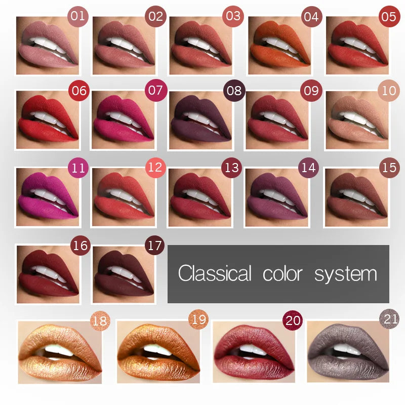 17-Color Matte Liquid Lipstick Set – Long Lasting