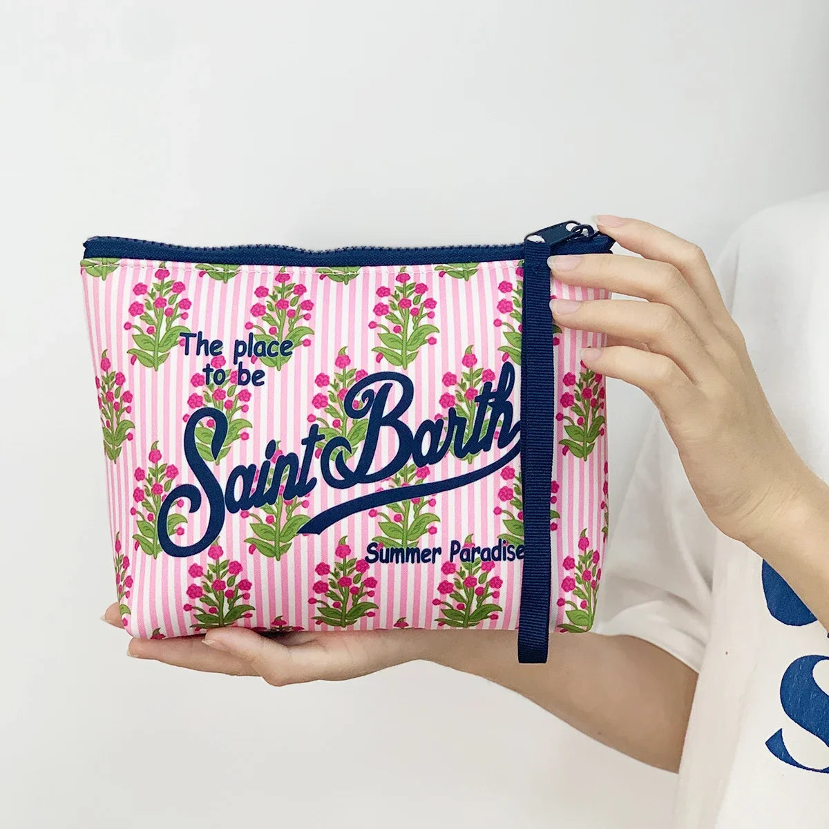 Large Capacity Neoprene Makeup Bag – Striped Travel Toiletry Organizer