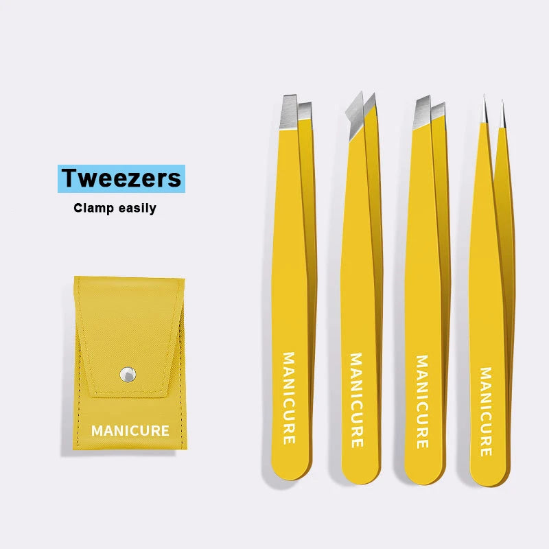 4Pcs Colorful Slanted Eyebrow Tweezers Set