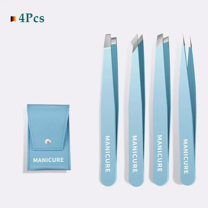 4Pcs Colorful Slanted Eyebrow Tweezers Set