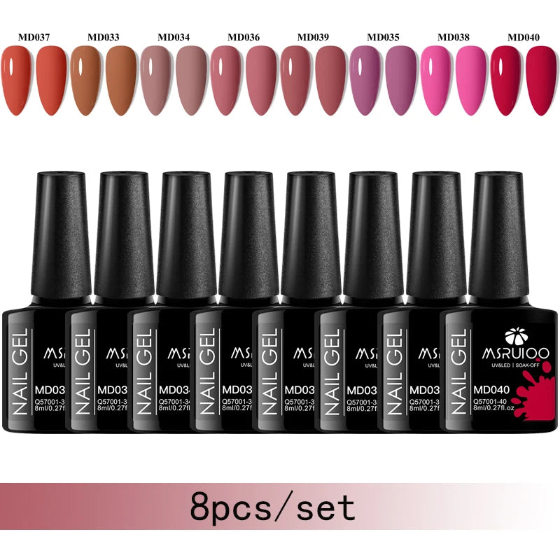 MSRUIOO 8-Piece Gel Nail Polish Set – Summer Colors, UV/LED Semi-Permanent