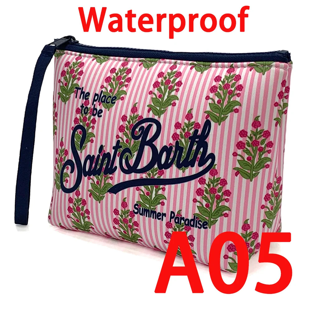 Large Capacity Neoprene Makeup Bag – Striped Travel Toiletry Organizer