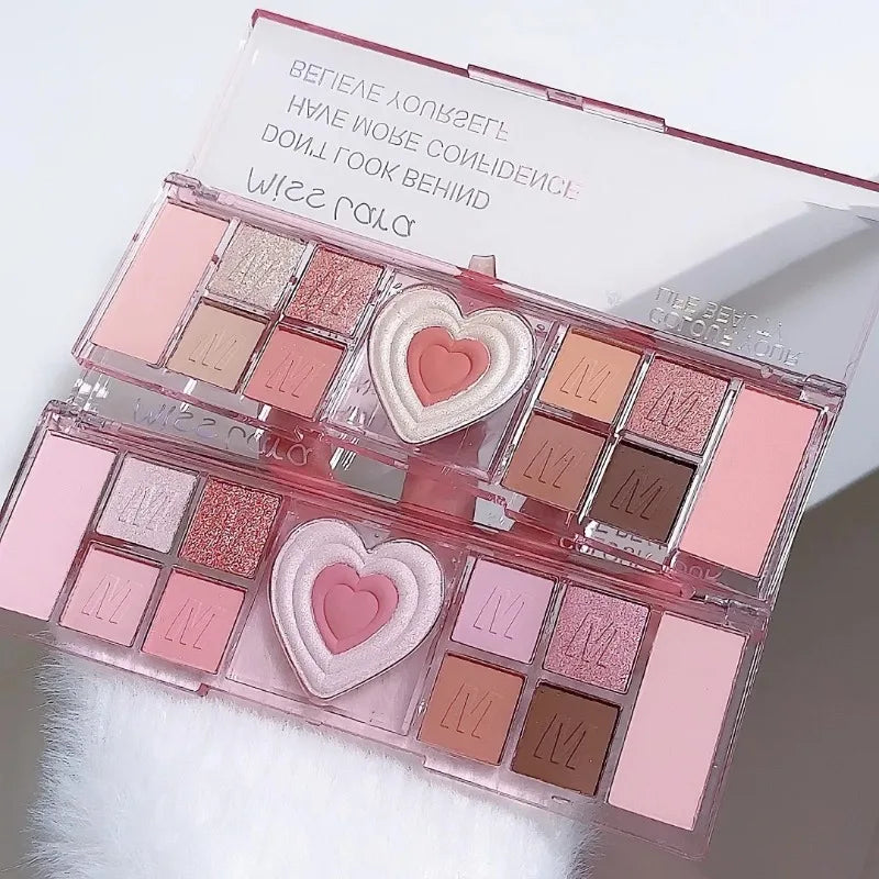 12-Color Love Heart Pink Eyeshadow Palette – Matte Cool Tones