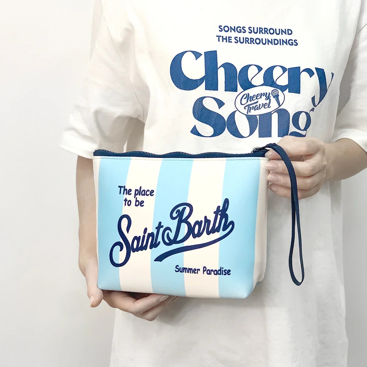 Large Capacity Neoprene Makeup Bag – Striped Travel Toiletry Organizer