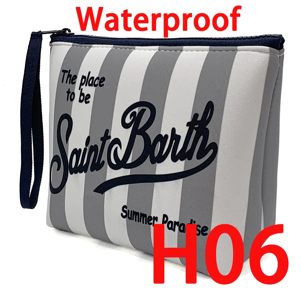 Large Capacity Neoprene Makeup Bag – Striped Travel Toiletry Organizer