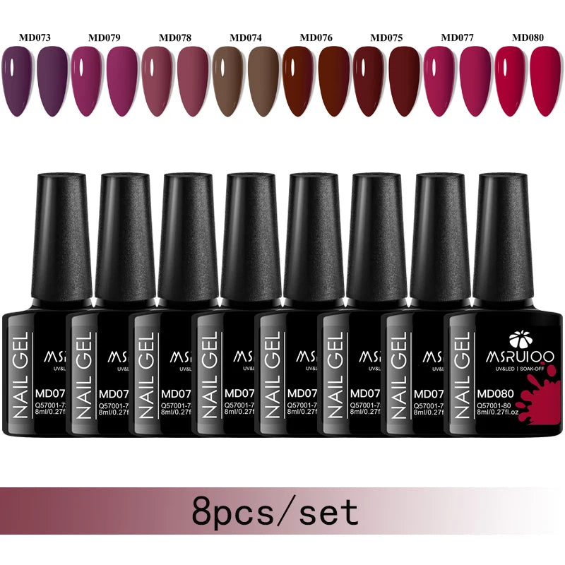MSRUIOO 8-Piece Gel Nail Polish Set – Summer Colors, UV/LED Semi-Permanent