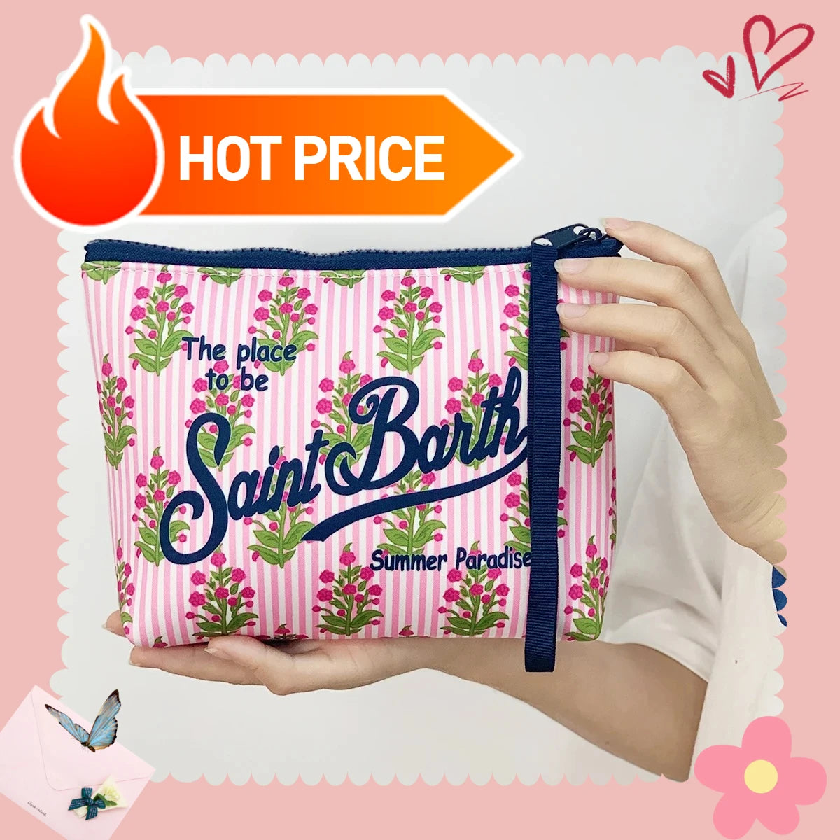 Large Capacity Neoprene Makeup Bag – Striped Travel Toiletry Organizer