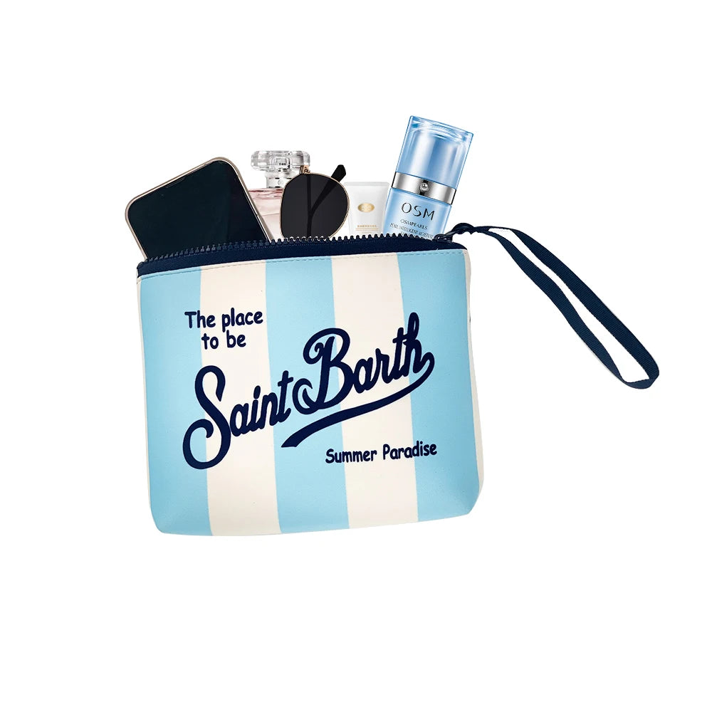 Large Capacity Neoprene Makeup Bag – Striped Travel Toiletry Organizer