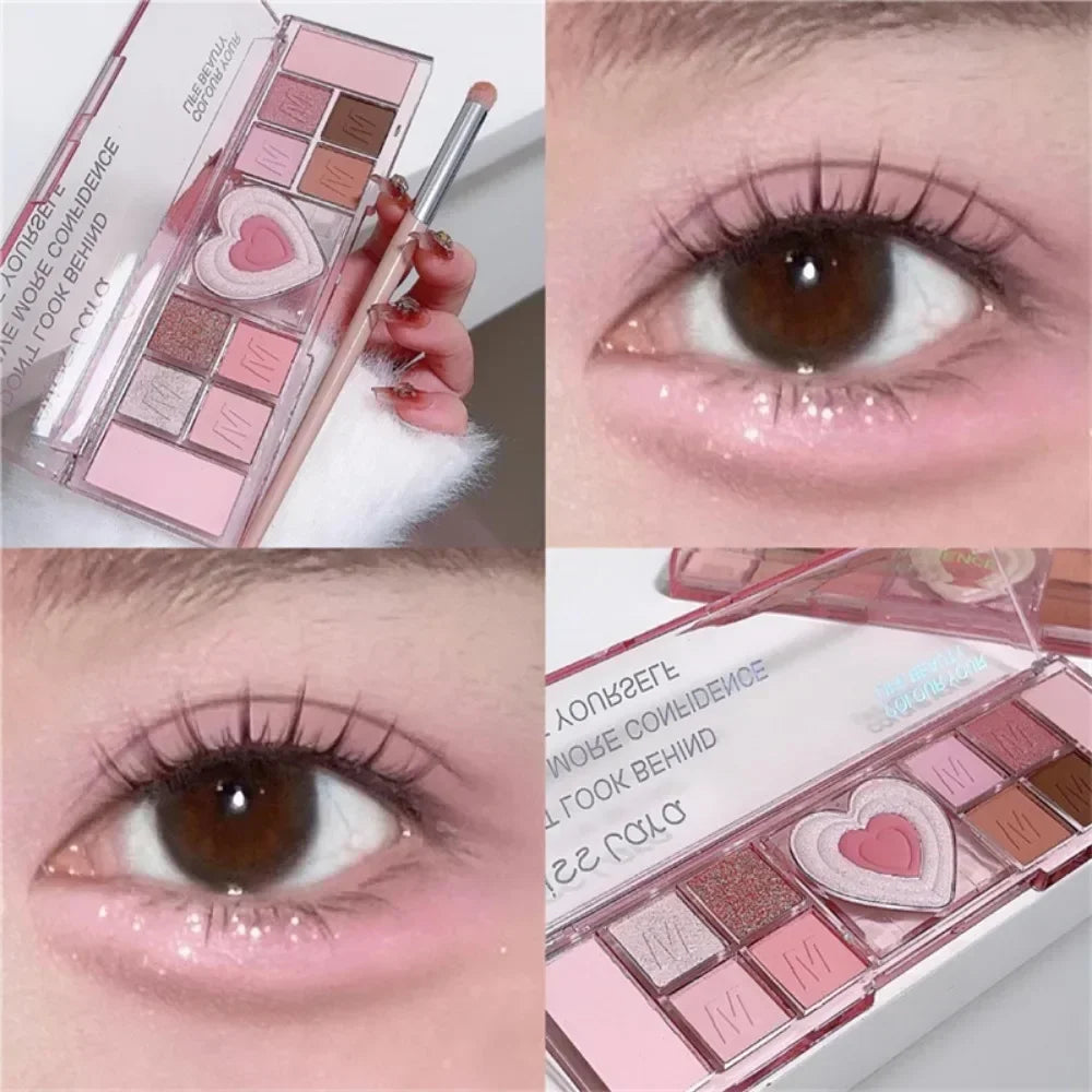 12-Color Love Heart Pink Eyeshadow Palette – Matte Cool Tones