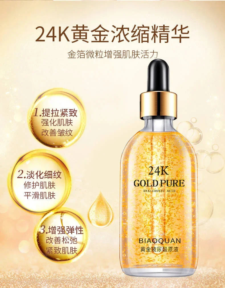 24K Gold Hyaluronic Acid Face Serum – Anti-Aging & Whitening Essence (100ml)