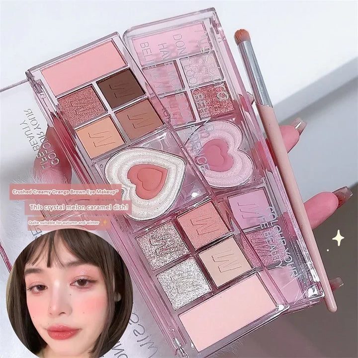 12-Color Love Heart Pink Eyeshadow Palette – Matte Cool Tones