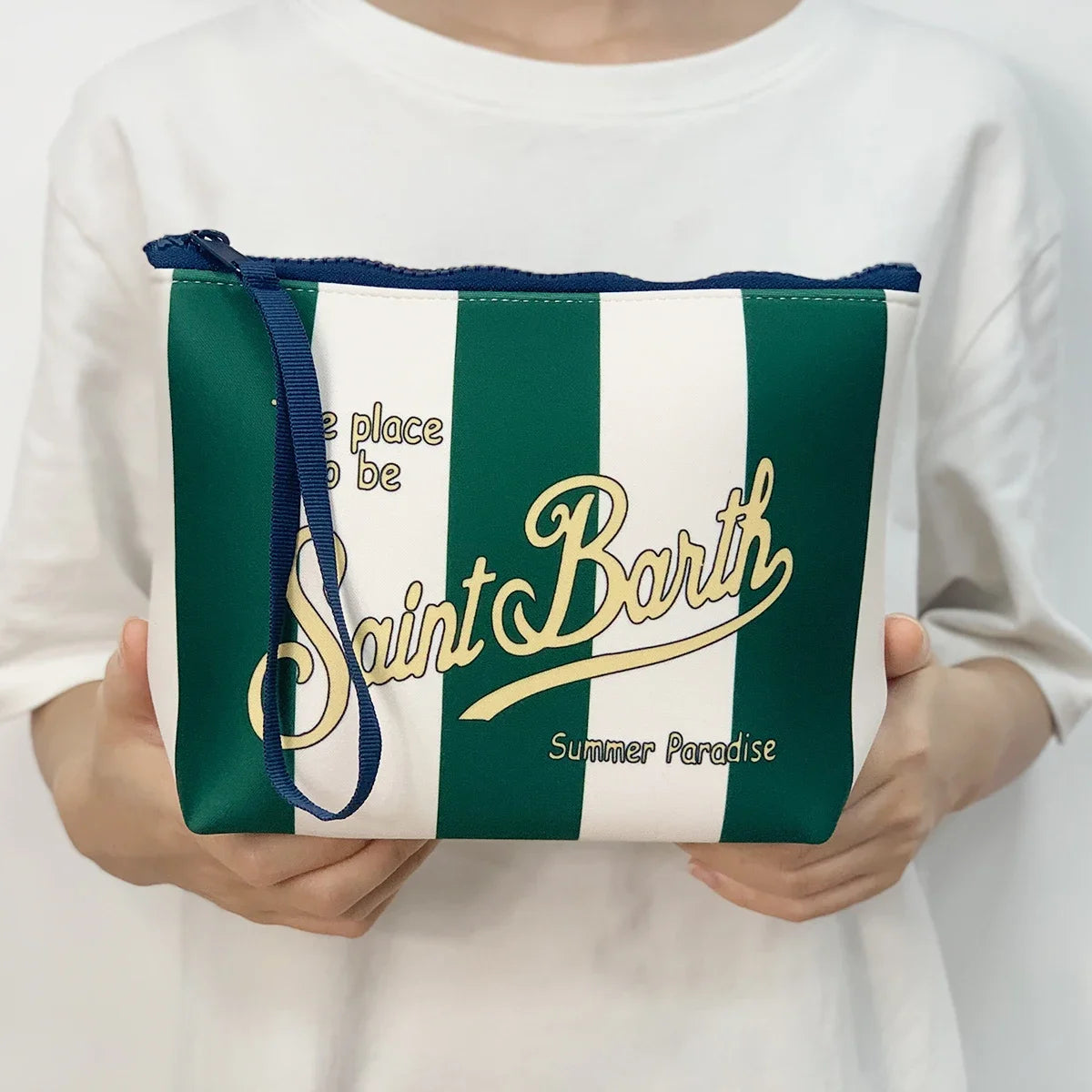 Large Capacity Neoprene Makeup Bag – Striped Travel Toiletry Organizer