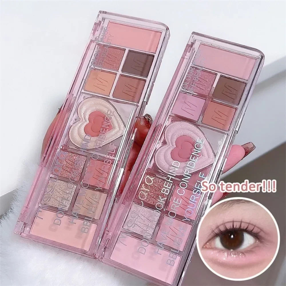 12-Color Love Heart Pink Eyeshadow Palette – Matte Cool Tones
