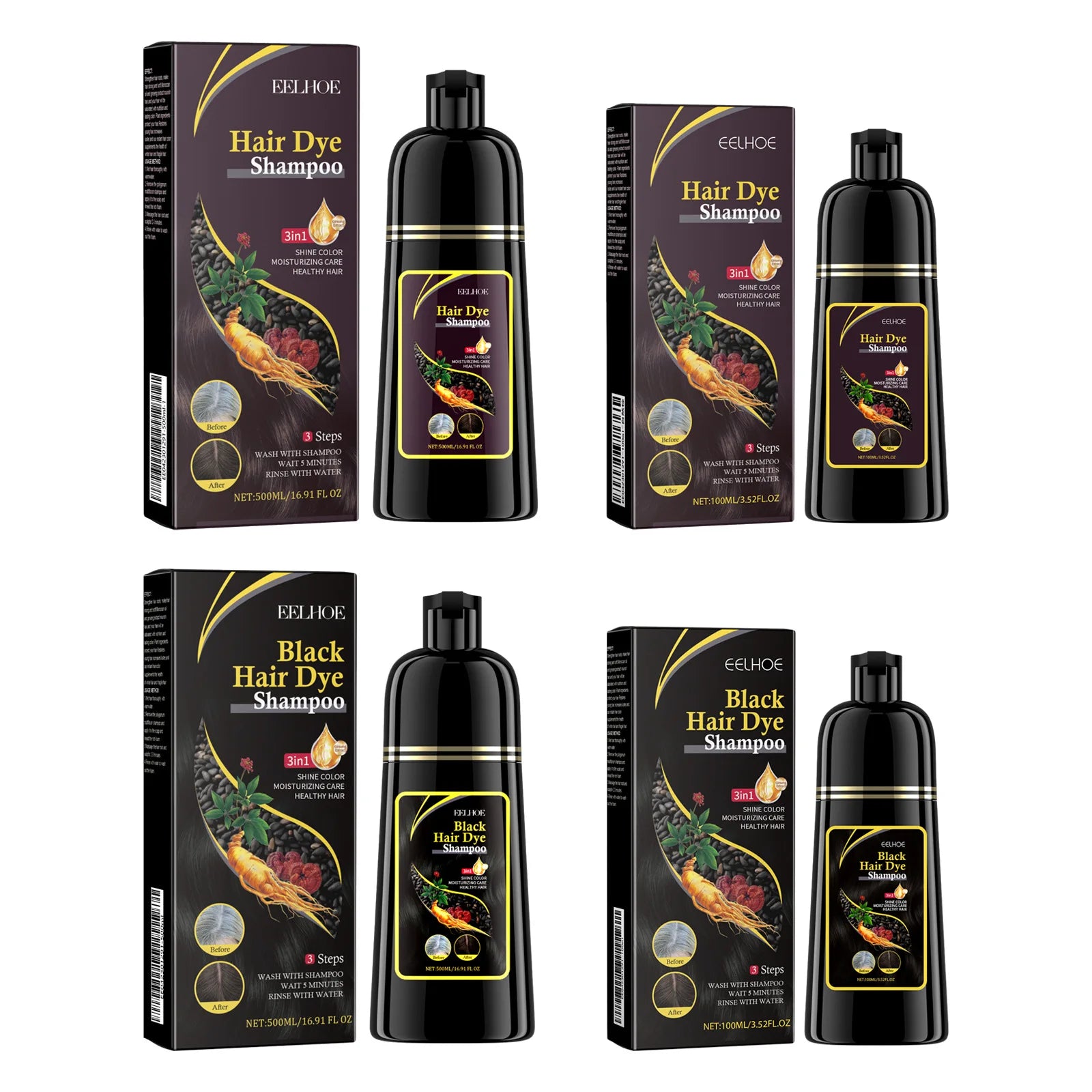 EELHOE 3-in-1 Black Hair Dye Shampoo