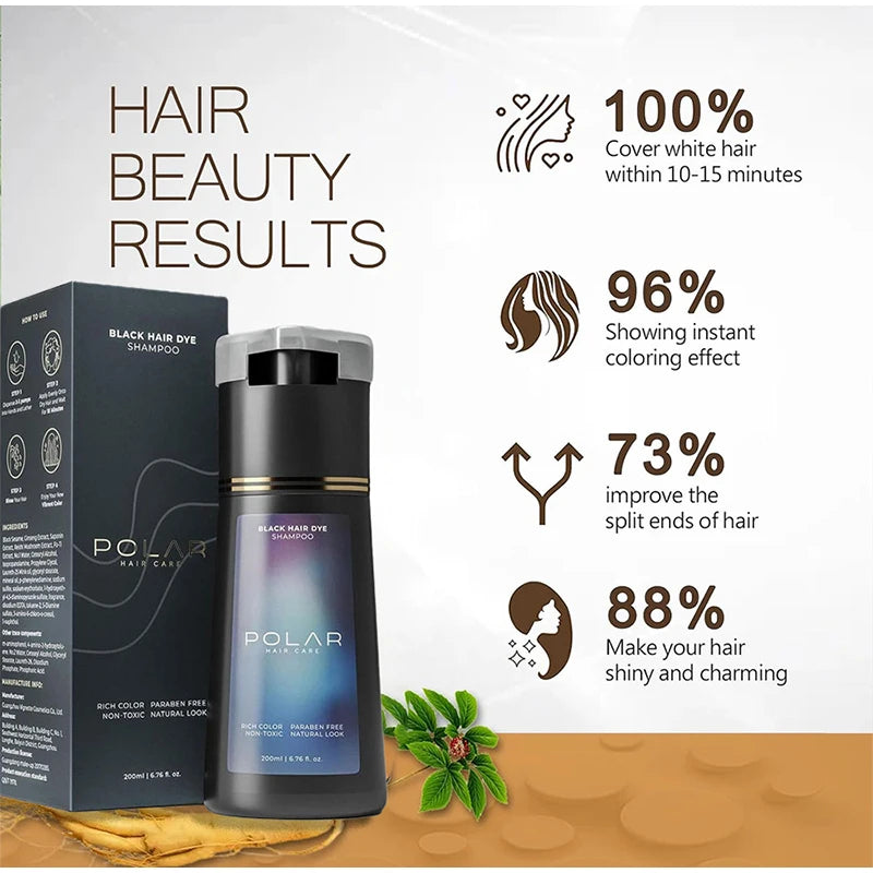 200ml Black Hair Dye Shampoo – Organic & Permanent