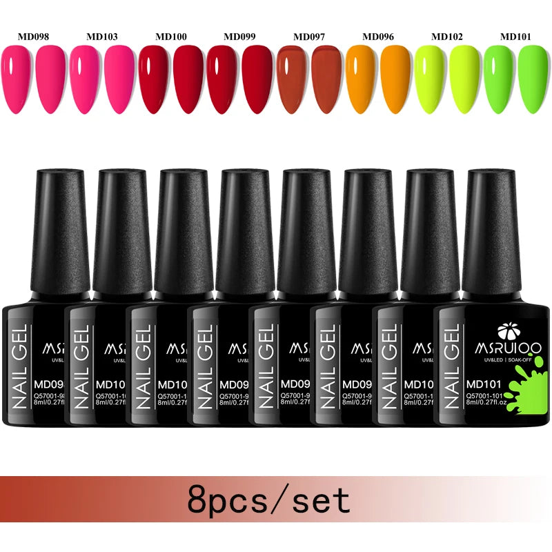 MSRUIOO 8-Piece Gel Nail Polish Set – Summer Colors, UV/LED Semi-Permanent