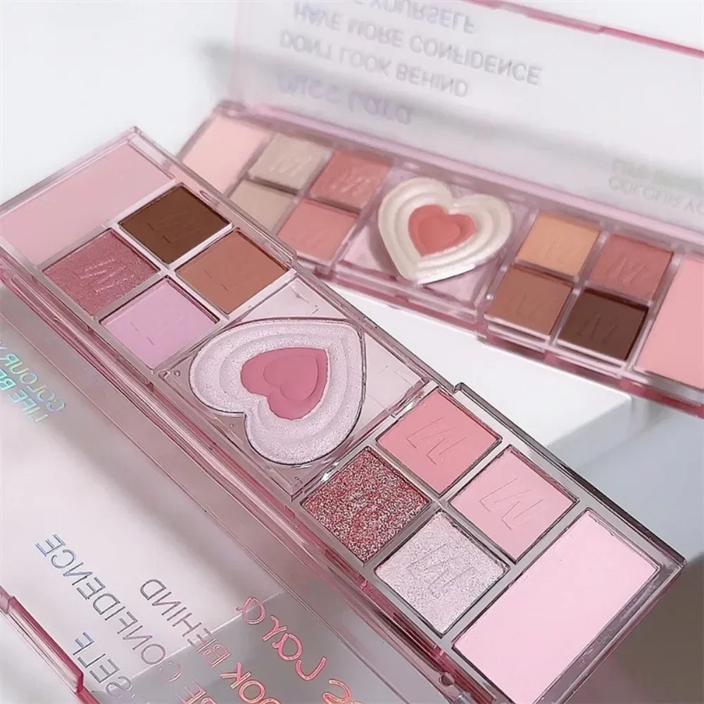 12-Color Love Heart Pink Eyeshadow Palette – Matte Cool Tones