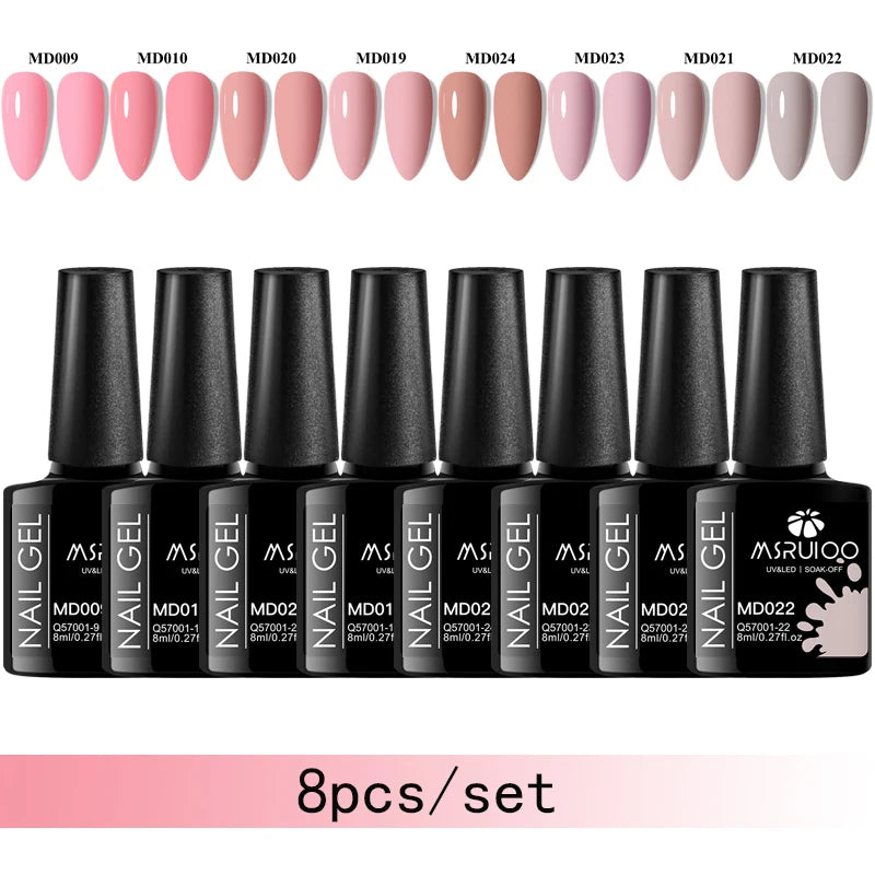MSRUIOO 8-Piece Gel Nail Polish Set – Summer Colors, UV/LED Semi-Permanent