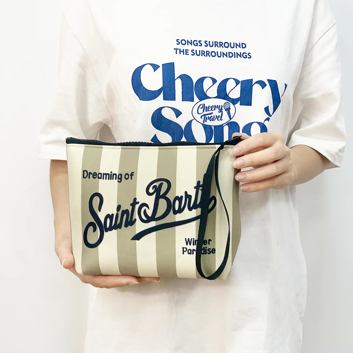 Large Capacity Neoprene Makeup Bag – Striped Travel Toiletry Organizer