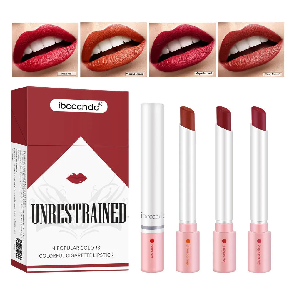 4pcs Cigarette Lipstick Set – Matte Lip Glaze, Waterproof & Long-Lasting Tint