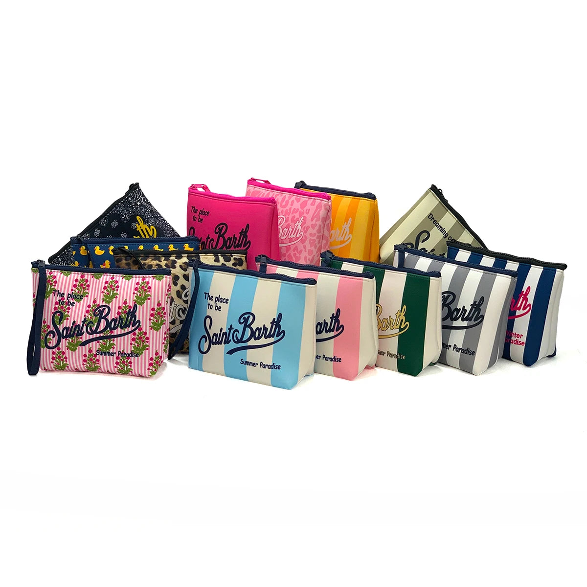 Large Capacity Neoprene Makeup Bag – Striped Travel Toiletry Organizer