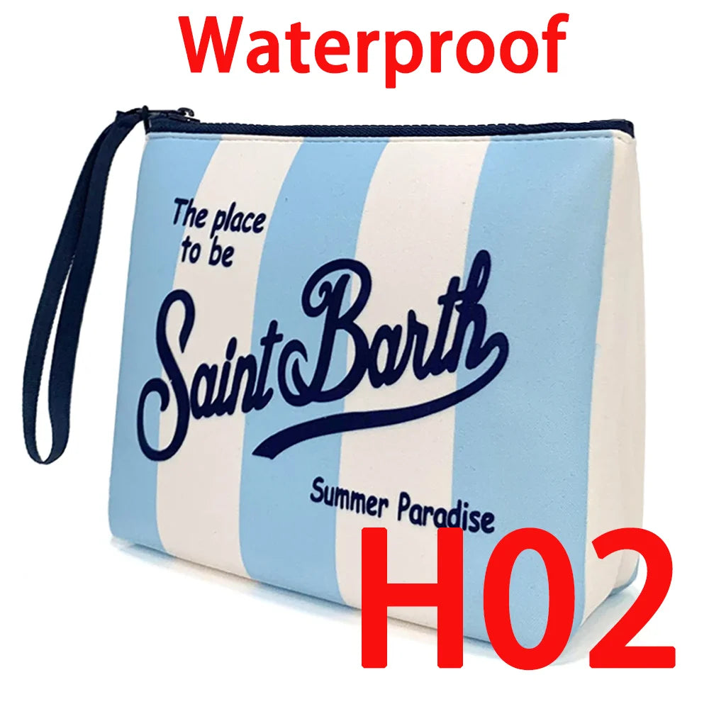 Large Capacity Neoprene Makeup Bag – Striped Travel Toiletry Organizer