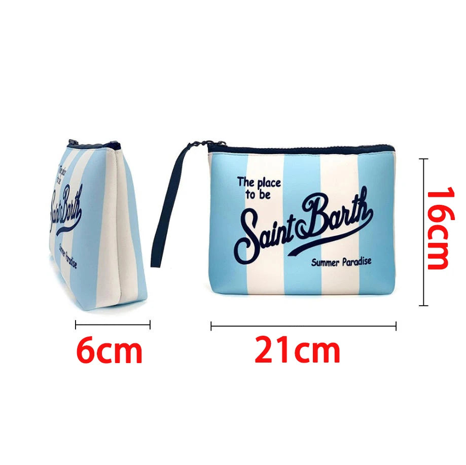 Large Capacity Neoprene Makeup Bag – Striped Travel Toiletry Organizer